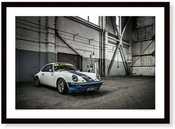 1977 Porsche 911 SC A3 (297 x 420 mm / 11.7 x 16.5 in) / Black Wood Frame (Printed on Fine Art Paper) / No Mount