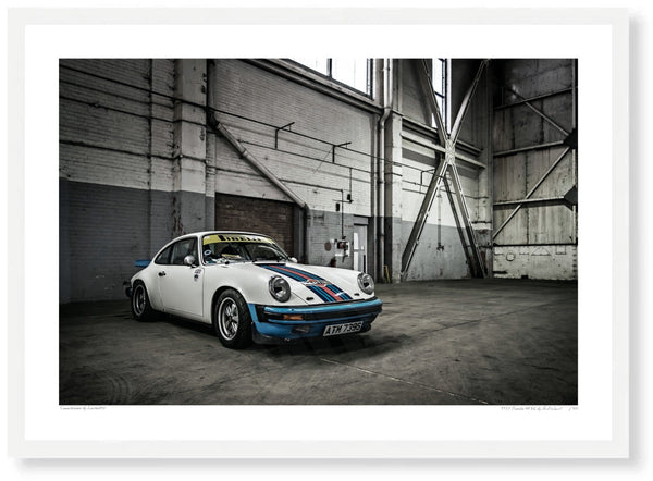 1977 Porsche 911 SC A3 (297 x 420 mm / 11.7 x 16.5 in) / White Wood Frame (Printed on Fine Art Paper) / No Mount