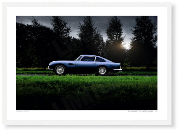 Aston Martin DB5 side profile A3 (297 x 420 mm / 11.7 x 16.5 in) / White Wood Frame (Printed on Fine Art Paper) / No