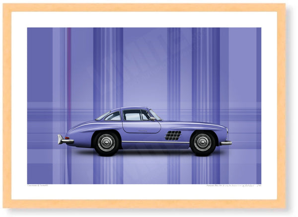Mercedes-Benz 300 SL (Very Peri Pantone 17-3938) A3 (297 x 420 mm / 11.7 x 16.5 in) / Wood Frame (Printed on Fine Art
