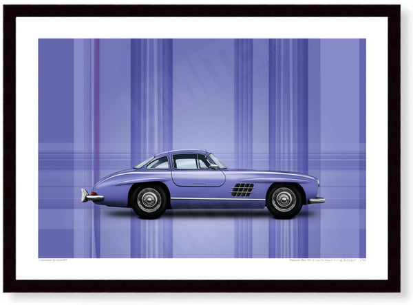 Mercedes-Benz 300 SL (Very Peri Pantone 17-3938) A3 (297 x 420 mm / 11.7 x 16.5 in) / Black Wood Frame (Printed on Fine