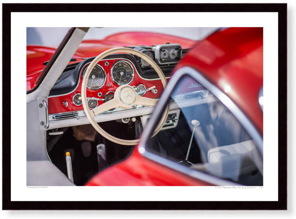 1956 Mercedes-Benz 300 SL A3 (297 x 420 mm / 11.7 x 16.5 in) / Black Wood Frame (Printed on Fine Art Paper) / No Mount