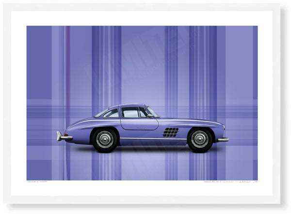Mercedes-Benz 300 SL (Very Peri Pantone 17-3938) A3 (297 x 420 mm / 11.7 x 16.5 in) / White Wood Frame (Printed on Fine