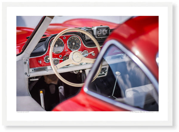 1956 Mercedes-Benz 300 SL A3 (297 x 420 mm / 11.7 x 16.5 in) / White Wood Frame (Printed on Fine Art Paper) / No Mount