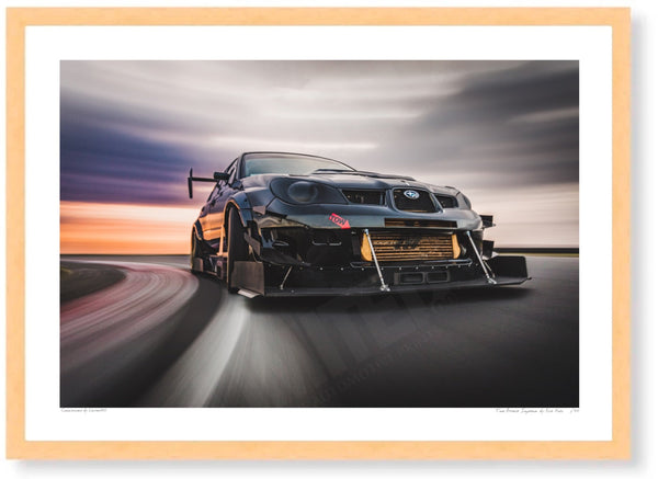 Time Attack Impreza at Bedford Autodrome A3 (297 x 420 mm / 11.7 x 16.5 in) / Wood Frame (Printed on Fine Art Paper)