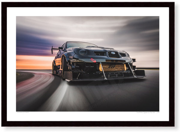 Time Attack Impreza at Bedford Autodrome A3 (297 x 420 mm / 11.7 x 16.5 in) / Black Wood Frame (Printed on Fine Art
