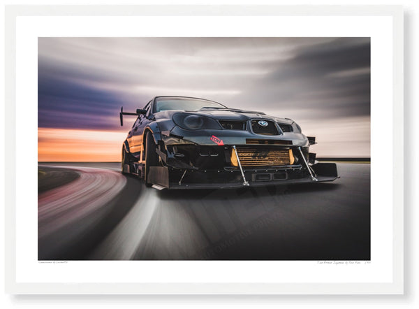 Time Attack Impreza at Bedford Autodrome A3 (297 x 420 mm / 11.7 x 16.5 in) / White Wood Frame (Printed on Fine Art
