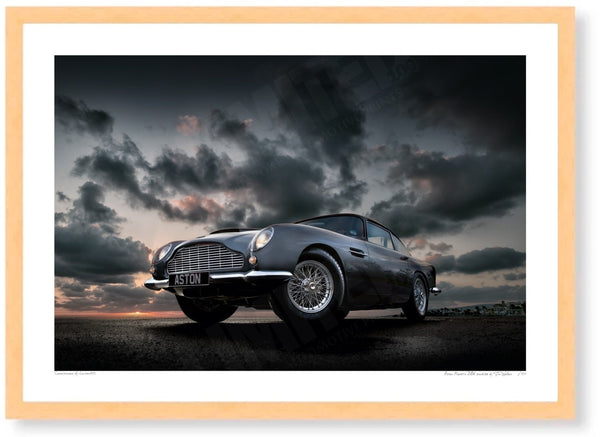 Aston Martin DB6 sunrise A3 (297 x 420 mm / 11.7 x 16.5 in) / Wood Frame (Printed on Fine Art Paper) / No Mount