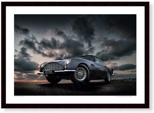 Aston Martin DB6 sunrise A3 (297 x 420 mm / 11.7 x 16.5 in) / Black Wood Frame (Printed on Fine Art Paper) / No Mount
