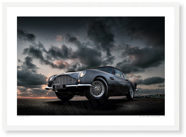 Aston Martin DB6 sunrise A3 (297 x 420 mm / 11.7 x 16.5 in) / White Wood Frame (Printed on Fine Art Paper) / No Mount