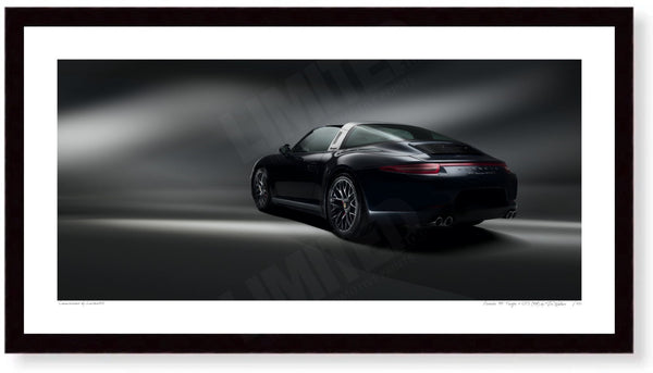Porsche 911 Targa 4 GTS (991) S (420mm x 219) / Black Wood Frame (Printed on Fine Art Paper) / No Mount