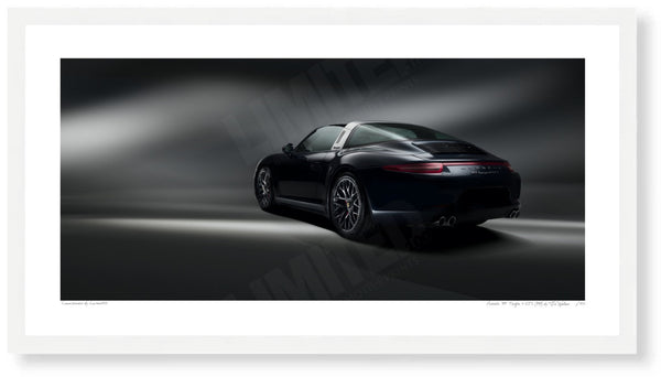 Porsche 911 Targa 4 GTS (991) S (420mm x 219) / White Wood Frame (Printed on Fine Art Paper) / No Mount
