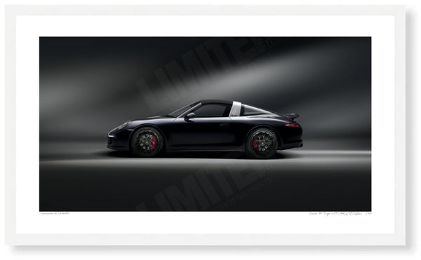 Porsche 911 Targa 4 GTS (991) side profile S (420mm x 244) / White Wood Frame (Printed on Fine Art Paper) / No Mount