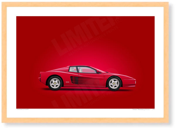 Ferrari Testarossa (red red) A3 (297 x 420 mm / 11.7 x 16.5 in) / Wood Frame (Printed on Fine Art Paper) / No Mount