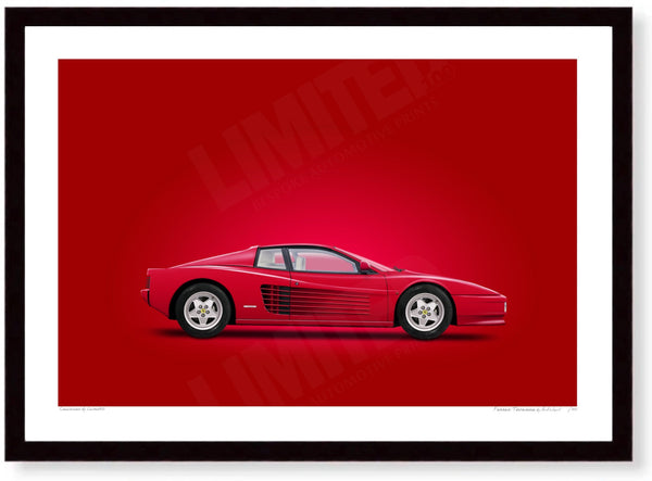 Ferrari Testarossa (red red) A3 (297 x 420 mm / 11.7 x 16.5 in) / Black Wood Frame (Printed on Fine Art Paper) / No