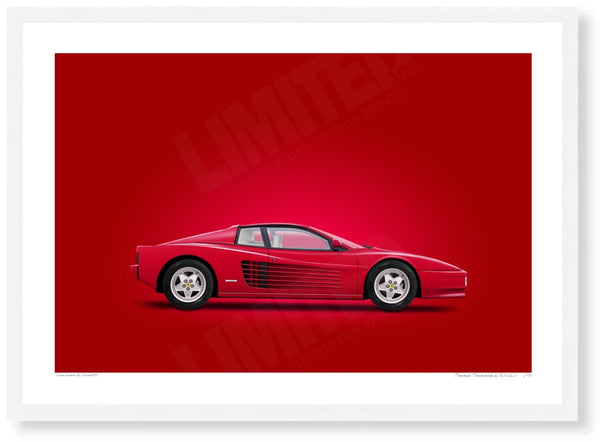 Ferrari Testarossa (red red) A3 (297 x 420 mm / 11.7 x 16.5 in) / White Wood Frame (Printed on Fine Art Paper) / No