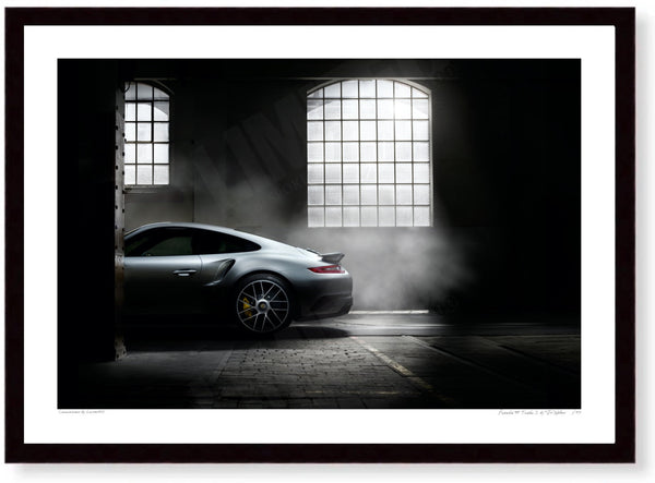 Porsche 911 Turbo S 991 in Zürich (B) A3 (297 x 420 mm / 11.7 x 16.5 in) / Black Wood Frame (Printed on Fine Art Paper)