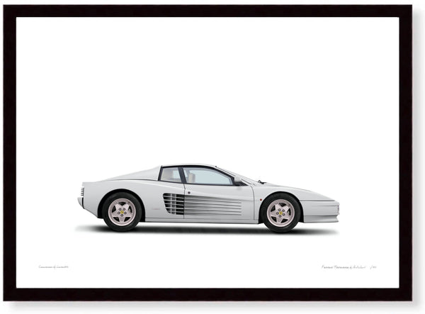 Ferrari Testarossa (white white) A3 (297 x 420 mm / 11.7 x 16.5 in) / Black Wood Frame (Printed on Fine Art Paper) / No