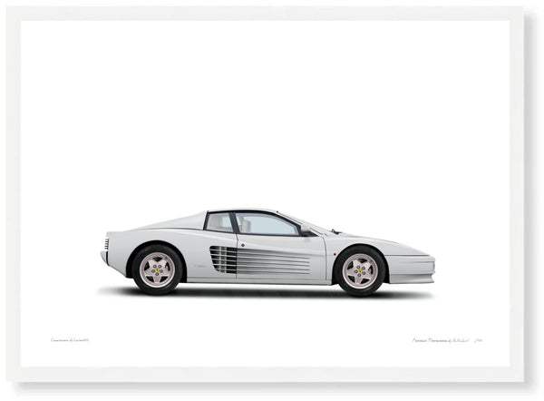 Ferrari Testarossa (white white) A3 (297 x 420 mm / 11.7 x 16.5 in) / White Wood Frame (Printed on Fine Art Paper) / No