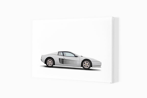 Ferrari Testarossa (white white) A3 (297 x 420 mm / 11.7 x 16.5 in) / Canvas Print (Mounted on Wood Internal Frame)