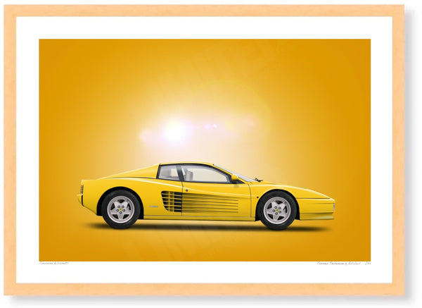 Ferrari Testarossa (yellow yellow) A3 (297 x 420 mm / 11.7 x 16.5 in) / Wood Frame (Printed on Fine Art Paper) / No