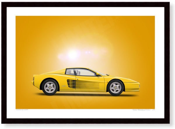 Ferrari Testarossa (yellow yellow) A3 (297 x 420 mm / 11.7 x 16.5 in) / Black Wood Frame (Printed on Fine Art Paper)