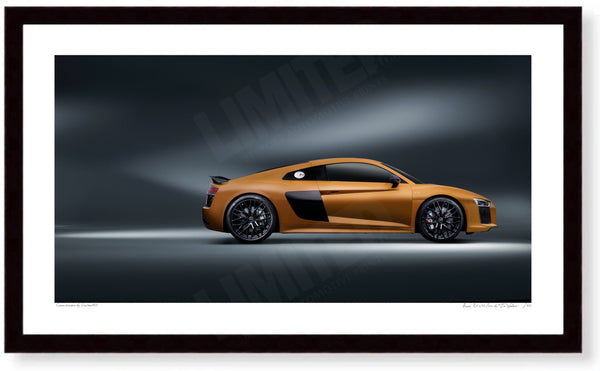 Audi R8 V10 Plus S (420mm x 241) / Black Wood Frame (Printed on Fine Art Paper) / No Mount