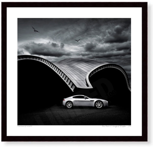 Aston Martin V8 Vantage S (310mm x 297) / Black Wood Frame (Printed on Fine Art Paper) / No Mount