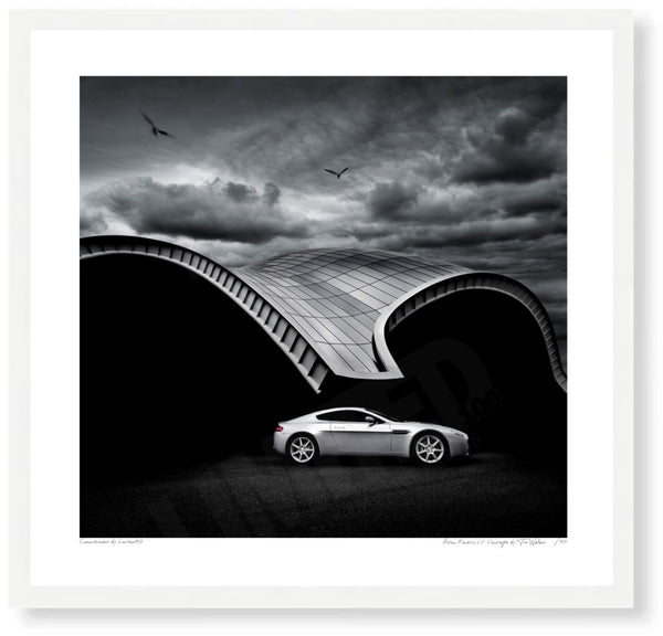 Aston Martin V8 Vantage S (310mm x 297) / White Wood Frame (Printed on Fine Art Paper) / No Mount