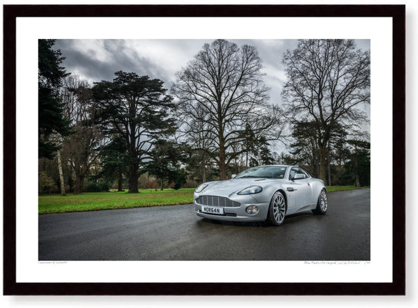 Aston Martin V12 Vanquish (mk1) A3 (297 x 420 mm / 11.7 x 16.5 in) / Black Wood Frame (Printed on Fine Art Paper) / No