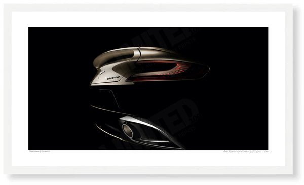 Aston Martin Vanquish detail (second generation rear) S (420mm x 239) / White Wood Frame (Printed on Fine Art Paper)