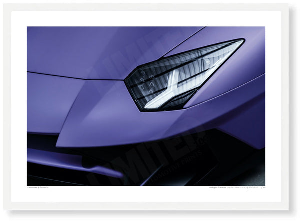 Lamborghini Aventador (Very Peri Pantone 17-3938) A3 (297 x 420 mm / 11.7 x 16.5 in) / White Wood Frame (Printed on