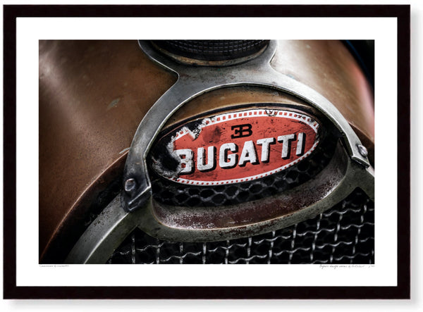 Bugatti badge detail A3 (297 x 420 mm / 11.7 x 16.5 in) / Black Wood Frame (Printed on Fine Art Paper) / No Mount