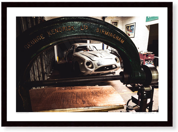 Aston Martin DB4 GT Zagato at Duke of London A3 (297 x 420 mm / 11.7 x 16.5 in) / Black Wood Frame (Printed on Fine Art