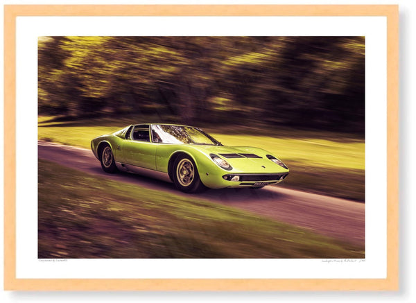 Lamborghini Miura at Prescott Hill Climb A3 (297 x 420 mm / 11.7 x 16.5 in) / Wood Frame (Printed on Fine Art Paper)