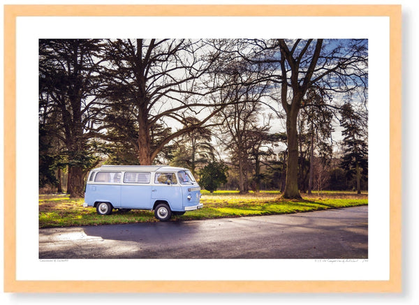 1973 VW Camper Van A3 (297 x 420 mm / 11.7 x 16.5 in) / Wood Frame (Printed on Fine Art Paper) / No Mount