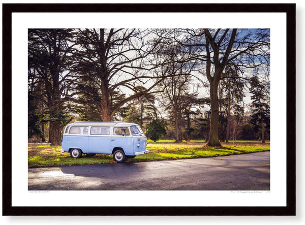 1973 VW Camper Van A3 (297 x 420 mm / 11.7 x 16.5 in) / Black Wood Frame (Printed on Fine Art Paper) / No Mount