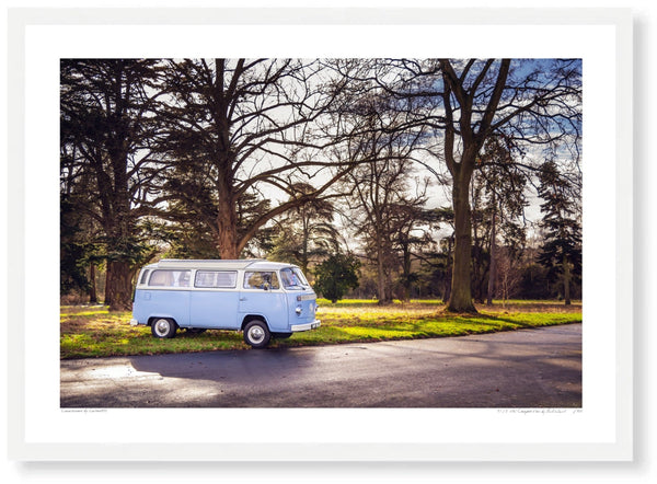 1973 VW Camper Van A3 (297 x 420 mm / 11.7 x 16.5 in) / White Wood Frame (Printed on Fine Art Paper) / No Mount