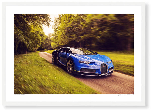 Bugatti Chiron at Prescott Hill Climb A3 (297 x 420 mm / 11.7 x 16.5 in) / White Wood Frame (Printed on Fine Art Paper)