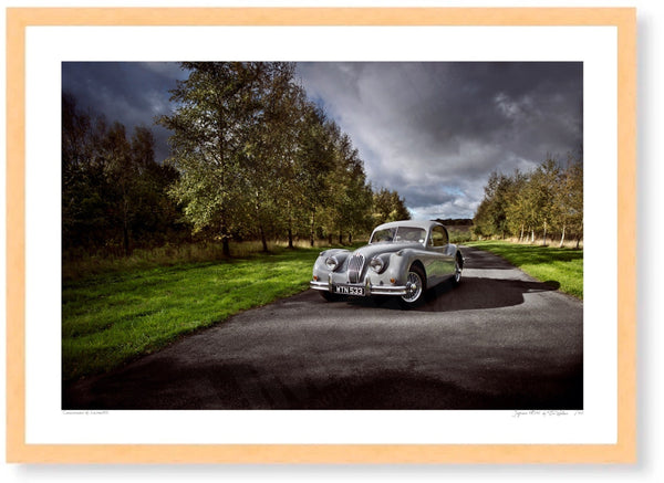 Jaguar XK140 A3 (297 x 420 mm / 11.7 x 16.5 in) / Wood Frame (Printed on Fine Art Paper) / No Mount