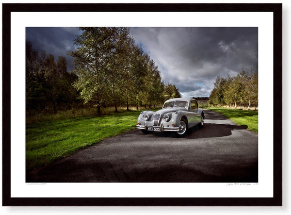 Jaguar XK140 A3 (297 x 420 mm / 11.7 x 16.5 in) / Black Wood Frame (Printed on Fine Art Paper) / No Mount