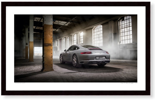 Porsche 911 (991) in Zürich S (420mm x 253) / Black Wood Frame (Printed on Fine Art Paper) / No Mount