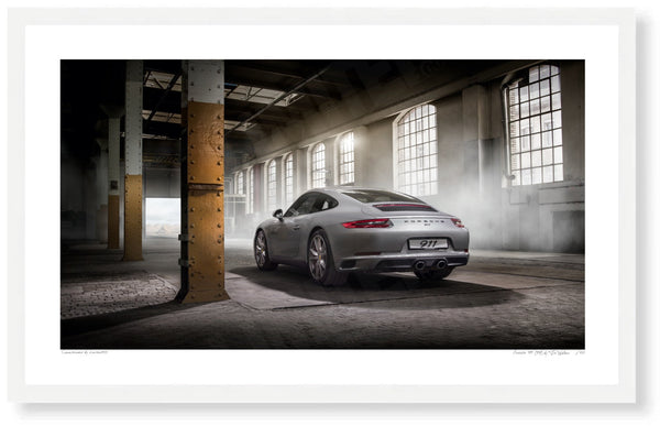 Porsche 911 (991) in Zürich S (420mm x 253) / White Wood Frame (Printed on Fine Art Paper) / No Mount
